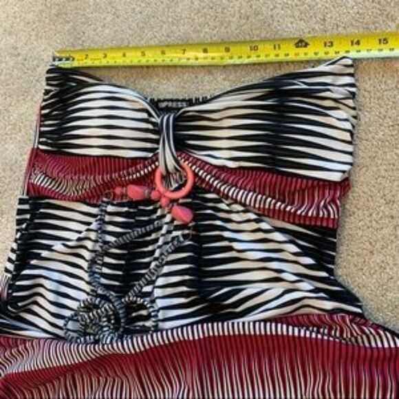 IMPRESS pink red black striped maxi dress Sz L - Picture 6 of 8
